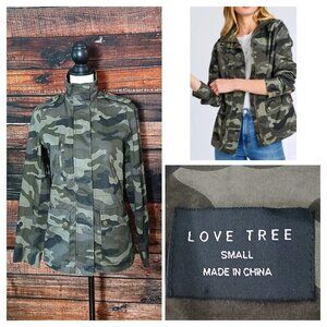 Love Tree Military Jacket Small Camouflage Camo Cotton Full Zip Snap Pockets